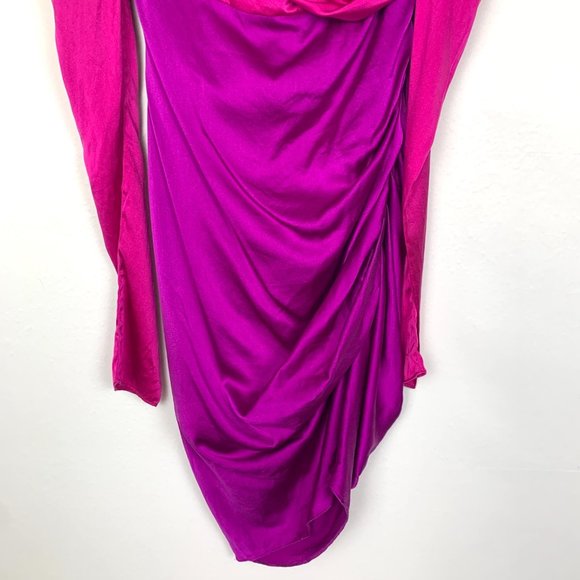 The Bar Silk Twist Puff Long Sleeve Ruched Mini Dress Pink Purple 0 - Picture 6 of 12